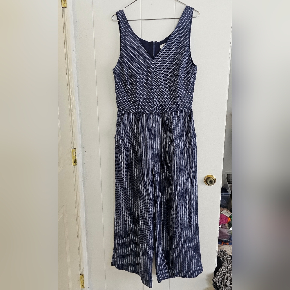 Rachel Zoe Navy Blue Striped Women's Jumpsuit Linen Size 8